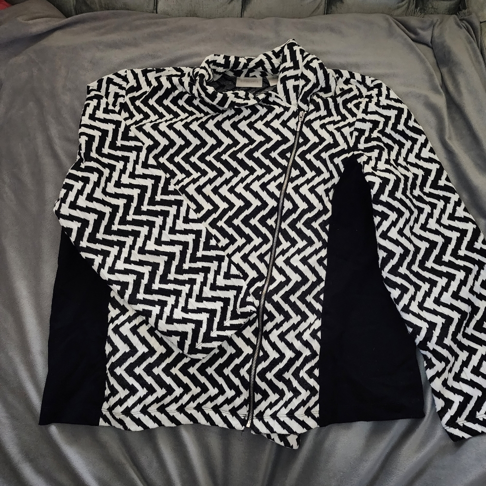 Chico's Black and White Zig Zag Collared Jacket